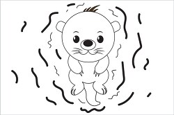 cartoon style black outline sea otter in water clipart