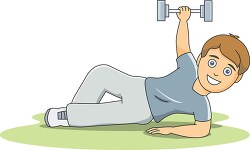 cartoon style boy weigh tlifing dumbbell