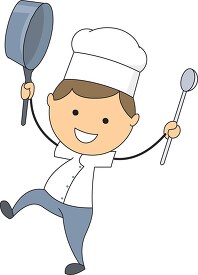cartoon style chef with frying pan and spoon