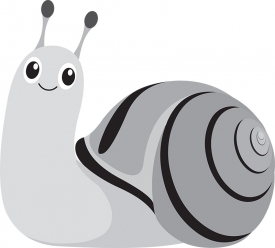 cartoon style smiling happy snail gray color