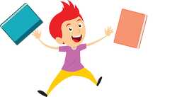 cartoon style student excited about new books clipart
