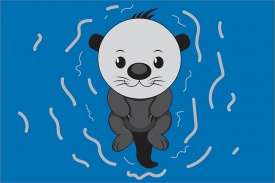 cartoon style vector sea otter in water gray color