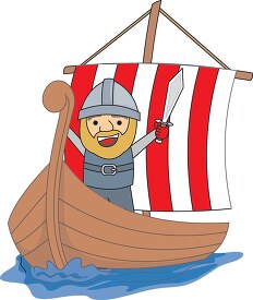 cartoon style viking standing on a ship clipart 64343