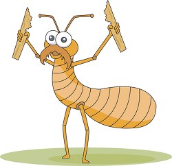 cartoon termite character chewing on wood clipart