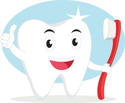 cartoon tooth character thumbs up to clean teeth clipart