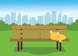 cat sleeping on park bench in the city clipart