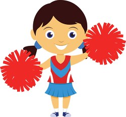 cheerleader cheering holding red pom pom clipart