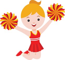 cheerleader in red dress jumping in air clipart