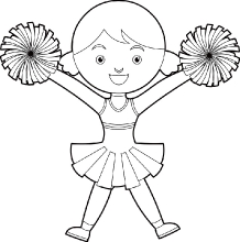 cheerleader jumping in air black white outline clipart 2