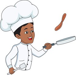 chef cooking and tossing pancakes clipart