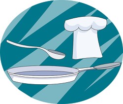 chef cooking tools hat pan and spoon clipart
