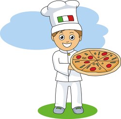 Chef holding a pizza clipart