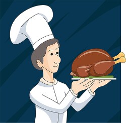 chef holding cooked turkey to serve guests clipart 1119