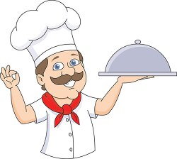chef holding covered food tray clipart 5122
