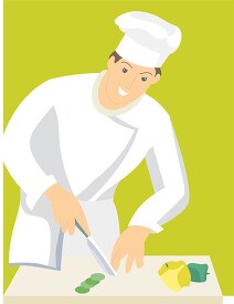 chef holding knife cutting up vegetables clipart