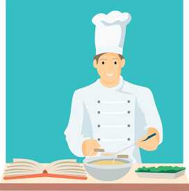 chef using cookbook preparing food clipart image