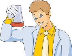 chemist looking at flask