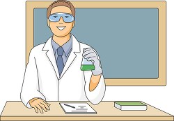 chemistry teacher holding beaker
