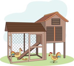 chicken coop with chicken and eggs clipart