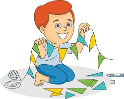 child making craftwork with colorful paper cuttings clipart