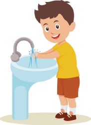child washing hand in sink clipart