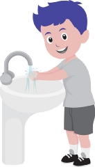 child washing hand in sink gray color