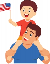 child with american flag on his fathers shoulder fourth of july 
