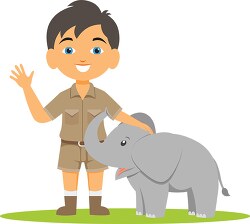 child zoo keeper with baby elephant clipart