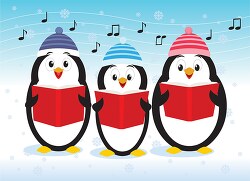chistmas penguins singing in choir christmas clipart