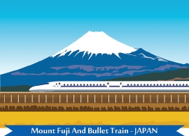 clipart bullet train near mount fuji japan