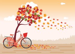 clipart of bicycle under falling tree leavest