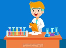 clipart of boy taking notes in laboratory science classroom
