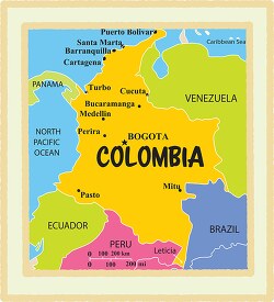 colombia country map color border clipart