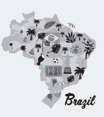 colorful map of brazil with symbols icons gray color