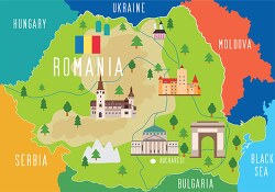 colorful map romania places to visit clipart