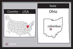 columbus ohio state us map with capital bw gray