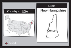 concord new hampshire state us map with capital bw gray