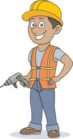 construction worker holding electric drill clipart
