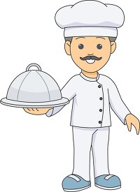 cook holding covered food dish clipart