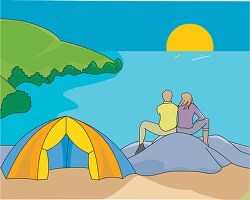couple camping near lake clipart