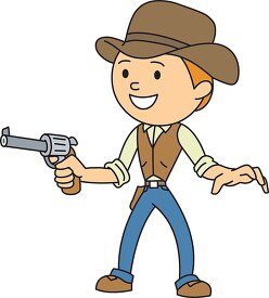 cow boy wearing hat holding a pistol