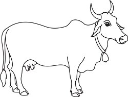 cow wearing bell black white outline clipart