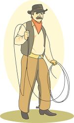 cowboy standing with rope clipart