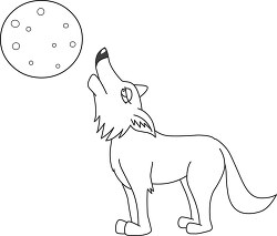 coyote looking at moon black white outline clipart