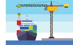 crane unloading cargo container on cargo ship machinary clipart