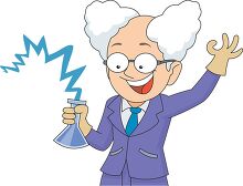 crazy scientist holding beaker chemical reaction clipart