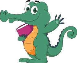 crocodile character standing and waving holding book clipart
