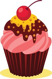 cup cake vanilla with cherry on top clipart