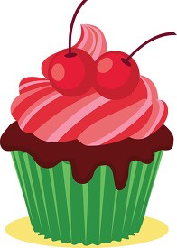cup cake with chocolate and cherry on top clipart