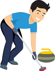 curling man with broom winter sports clipart